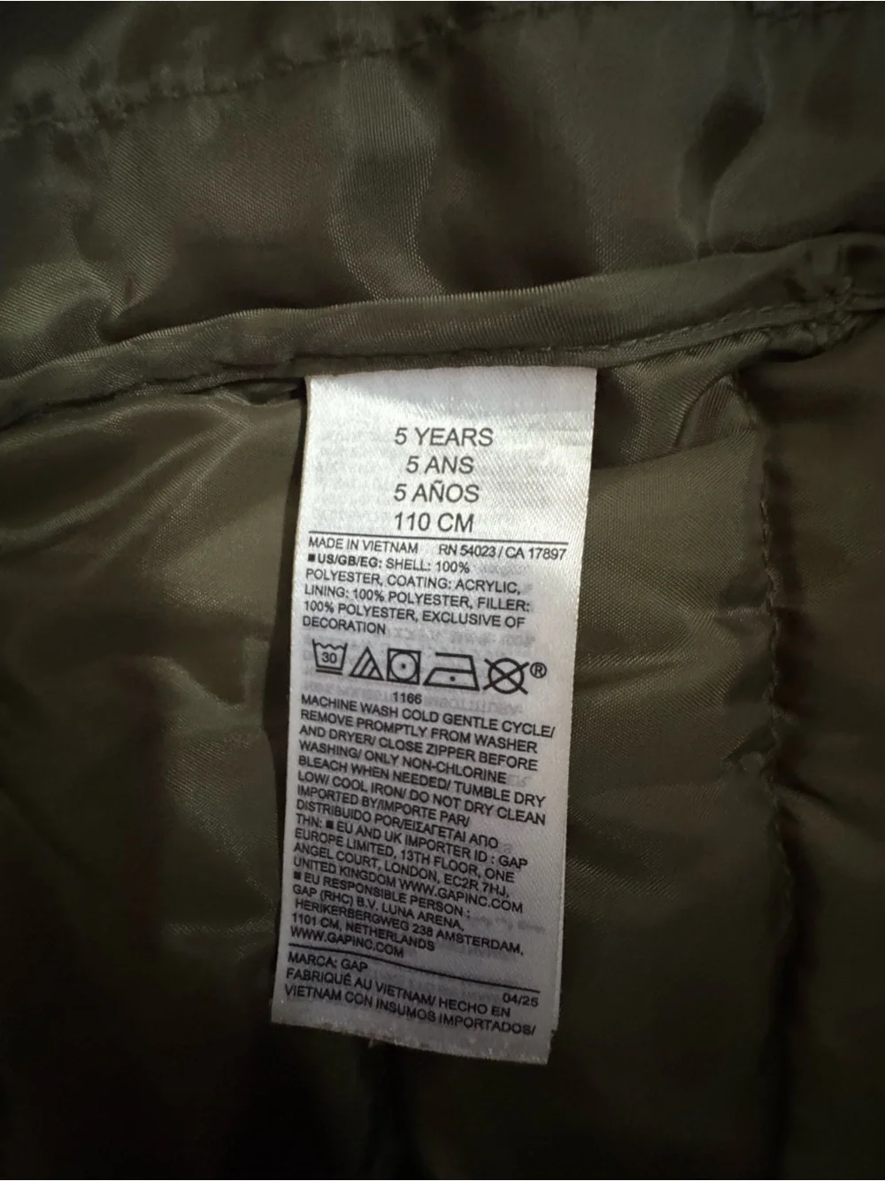 Baby Gap x Disney Mickey Mouse Camo Puffer Jacket Hooded Green Boys 5T